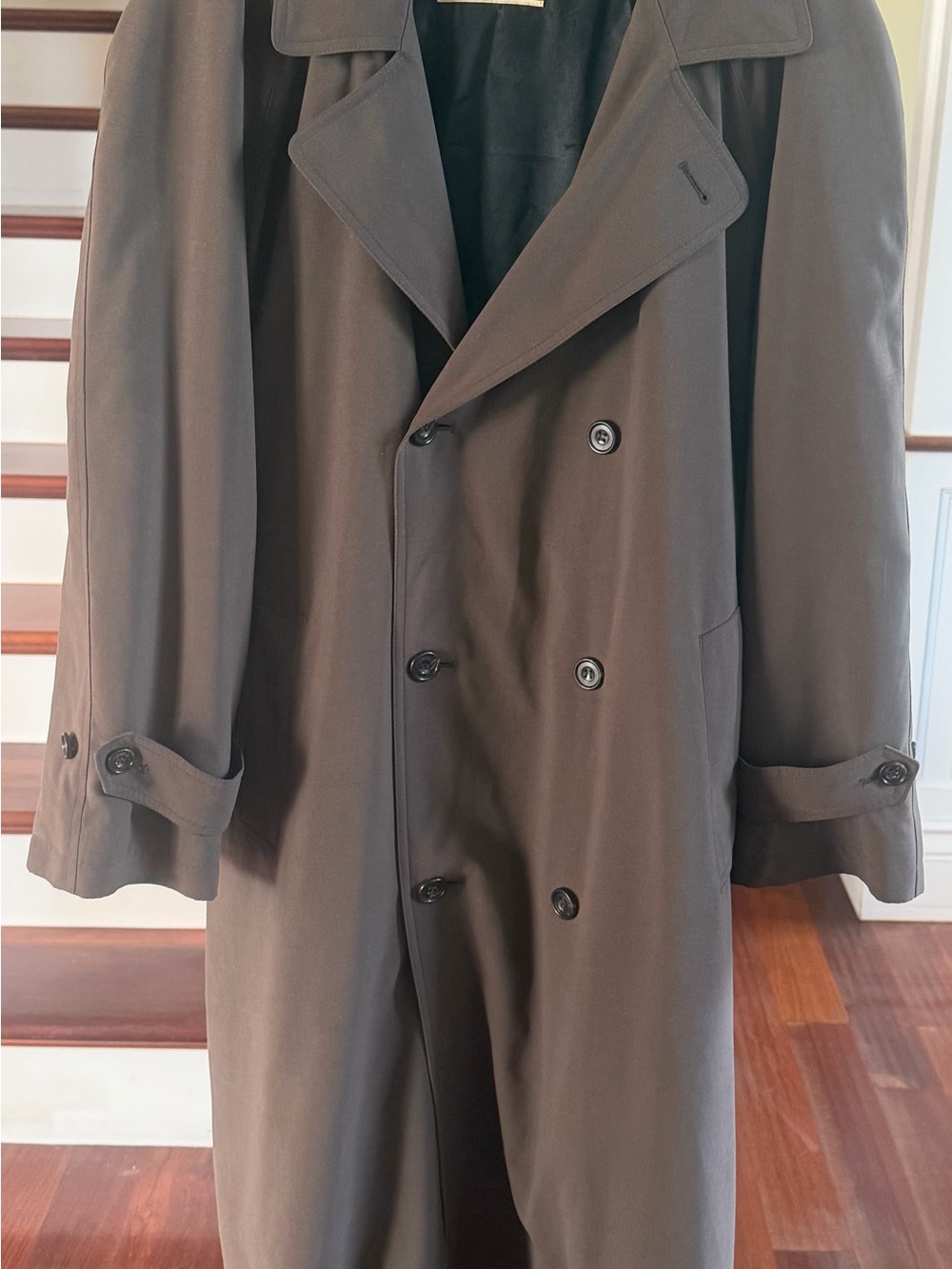 Evan Picone Men's 44R Double-Breasted Trench Coat - Brown